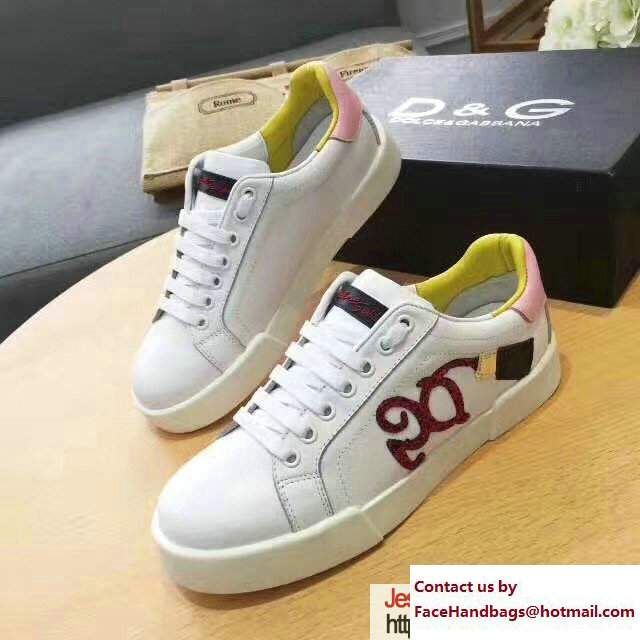 Dolce  &  Gabbana Leather Sneakers Sequins Logo White 2017